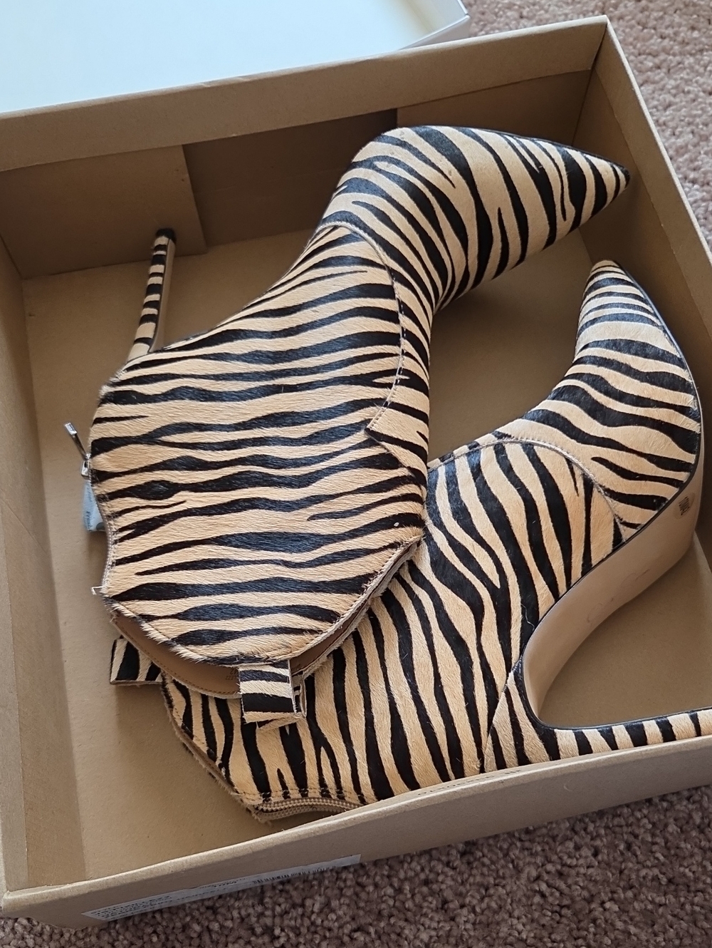 Jessica Simpson Zebra-Print Pointed Toe Stiletto Booties - Black & Cream